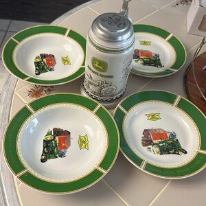 Vintage John Deer Plates and beer mug.